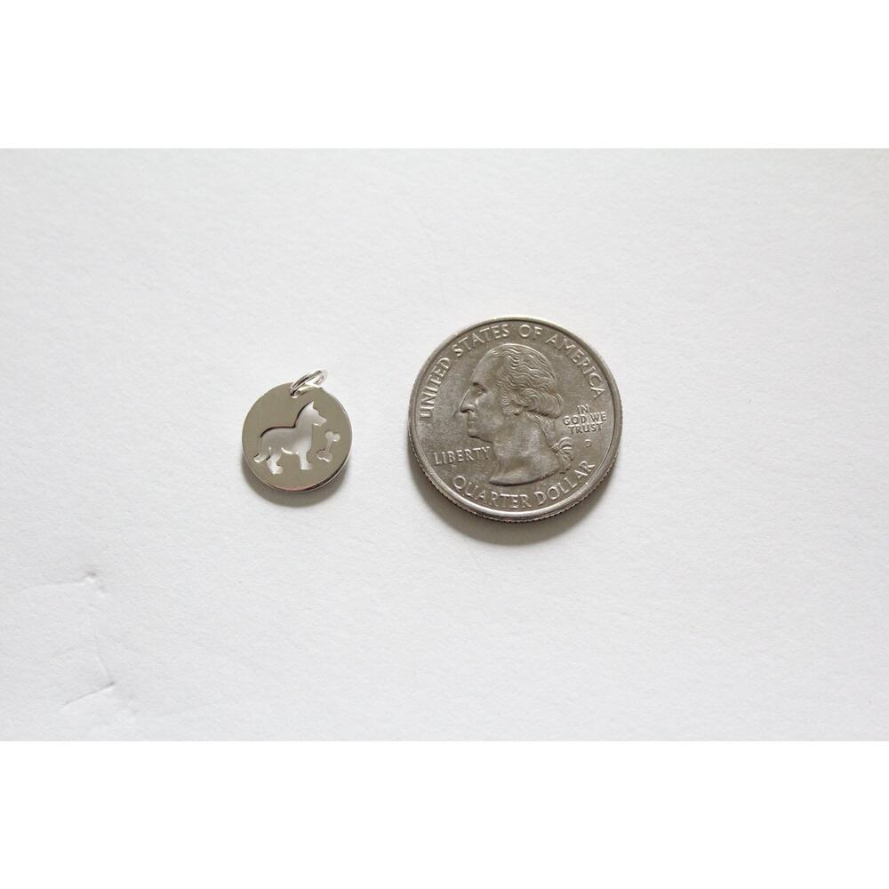 Sterling Silver Dog Charm, Silver Dog and Bone Charm, Puppy Charm, Puppy Pendant - Picture 3 of 3